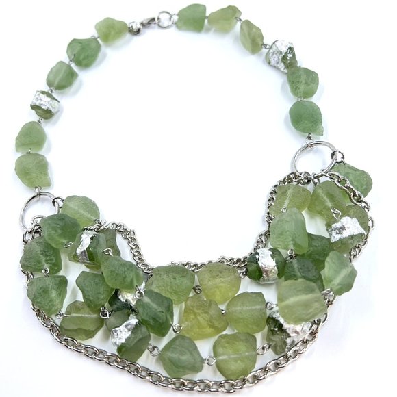 NWOT – Loft – Green Faux Stone Chunky Bib Style Silver Tone 18” Necklace - Picture 4 of 7